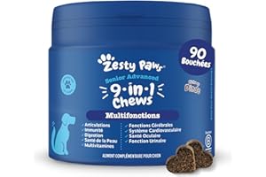 Zesty Paws 9-in-1 Multifonctions - Complément pour Chien Senior sous Forme de friandise - Soin Complet accompagnement Chien Senior - Glucosamine, Chondroïtine - 90 Unités