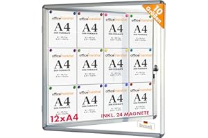 ‎OFFICEMARSHAL OfficeMarshal Schaukasten 12xA4 inkl. 24 Magnete Infokasten Aushang Aushangkasten Magnetische & beschreibbare Rückwand Plakatschaukasten mit Alurahmen