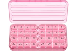 Zoksi Monthly Pill Box Organiser 1 Time a Day,30 Day Tablet Organizer,One Month Medicine Storage Box,31 Day Pill Case for Travel,with 8 Portable Compartments for Vitamin,Supplement & Medication(Pink)