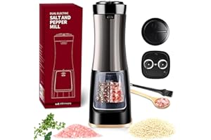 Nauotk 2-in-1 Elektrisches Salz-und Pfeffermühlen, Batteriebetrieben, Einstellbarer Grobheit, Automatische Salz-und Pfeffermühlen mit LED, Doppelschlitz, Einhandbedienung, Gewürzmühle für Küchen (USB)