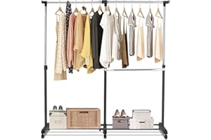 COSTWAY Stand Appendiabiti Attaccapanni da Terra, Porta Abiti con Ruote, in Acciaio, Design Regolabile e Salvaspazio, (91-160) x 43 x (93-168) cm, Nero