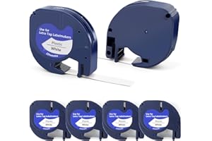 LDERFIV 6 x Ruban Compatible pour Recharge Dymo Etiqueteuse pour Recharge Dymo Letratag Ruban 12mm x 4 m Etiquetteuse Autocollante pour Letratag 200B XR LT-100H LT-100T LT-110T Plastique Noir Sur Blanc