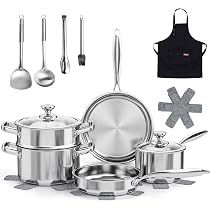 Set Pentole In Acciaio Inox 12 Pezzi – Con Vaporiere E Cucchiaio, Per Tutti I Fornelli, Grigio
