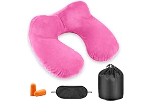 UYDF Cuscino da Viaggio Ggonfiabile,Cuscino Viaggio Collo,Cuscino Aereo Viaggio,Cuscino Collo,Cuscino Cervicale da Viaggio,con Rivestimento Lavabile in Morbido Velluto per Aereo,Treno,Macchina,Rosa