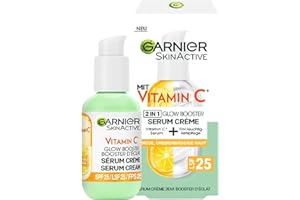 ‎GARNIER Garnier Serum-Crème gegen müde Haut und dunkle Flecken, 2in1 Tagespflege für mehr Glow und einen ebenmäßigen Teint, Mit Vitamin C, Skin Active, 50 ml