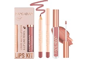 GEEWHILE Lip Liner and Lipstick Set,Matte Liquid Long-Lasting Waterproof Natural Nude Lipstick, Non-Fading Matte Lipstick & Lip Line Pencil Set (07#)