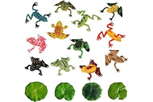 LSYYSL 12 modelli di rane in plastica colorata con foglie di loto artificiali, rane di simulazione tropicale, giocattoli di riconoscimento degli animali per bambini, decorazione galleggiante per stagni