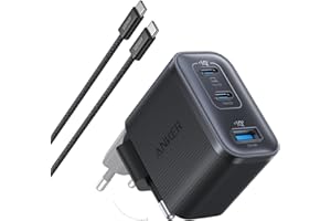 Anker Chargeur USB-C Nano, Chargeur Type C 3 Ports, Recharge Rapide avec Sortie UltraFast 70 W, Compact et élégant, pour iPhone 17 16 15, MacBook Air, iPad, Pixel, Galaxy, et Autres (câble Inclus)