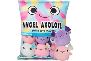 HXPLN Joli coussin en peluche, coussin Axolotl Pudding, doudou amovible, sac de jouets avec peluche, cadeau pour les enfants (6 axolotls multicolores)