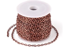 FASHEWELRY Rotolo da 10 m di catena rolò in ferro placcato rame rosso, con maglie piatte e ovali da 4 x 2,7 mm non saldate, per la creazione di collane, gioielli, accessori fai da te