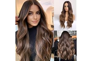 HAIRCUBE Peruki z Długimi Włosami dla Kobiet Ombre Kolor Brązowy Peruka Syntetyczna z Kręconymi Włosami Część środkowa