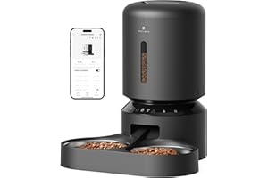 PETLIBRO Automatic Cat Feeder, 5G Wi-Fi Dual Cat Feeder with App Control for Dry Food, Low Food & Blockage Sensor, Stainless Steel Bowl, 1-10 Meals Per Day, 10s Meal Call for Cats and Dogs (5L, Black)
