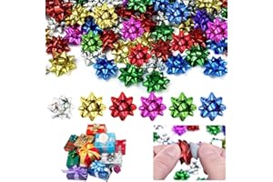 RMENOOR 50 Lazos Regalo Navidad Pequeños 4cm Lazos Regalo Adhesivos para Navidad Mini Lazos de Cinta Lazos Decorativos para Regalos Embalaje, Fiesta, Cumpleaños, Bodas, Navideño (6 Colores)