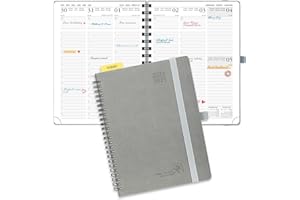 POPRUN A5 Diary 2025 Week to View (22x16.5 cm) Soft Cover Spiral 17 Months (Aug'24 - Dec'25) Mid Year Diary 24/25 Vertical Weekly Planner Appointment (Grey)