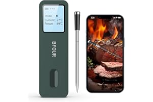 BFOUR Grillthermometer Fleischthermometer kabellos,Bluetooth Meat Thermometer,großem Display, Smart APP-Steuerung,Bratenthermometer von Grill, Ofen, Smoker, Fritteuse