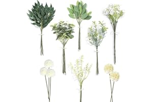 YFKJEU 65 Stück Künstliche Blumen & Zweige, Weiß Kunstblumen Grüne Künstlich Dekozweige, Kunstblumen Wie Echt Hortensien Pfingstrosen Eukalyptus für DIY Blumenstrauß Brautstrauß Kunstblumenstrauss Hochzeit