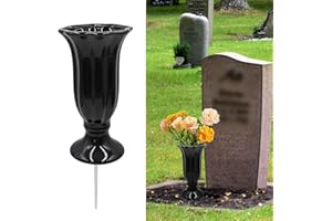 DNOIFNE Ceramic Grave Vase with Metal Spike – Memorial Flower Holder for Graveside Decorations – Elegant Cemetery Ornament for Gardens, Lawns and Outdoor Tribute Displays
