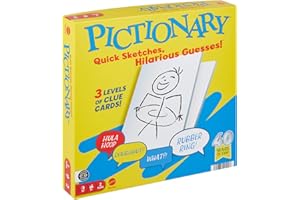 Mattel Games Pictionary Family Board Game for Kids, Adults and Game Night for 2 Teams with Erasable Markers, Boards and Sand Timer, JDX96
