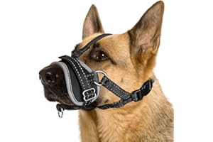 Muso per cani Nasjac - Musuole morbide in nylon per cani di piccola taglia media - Copertura della bocca del cane riflettente regolabile con cinghia di collegamento