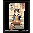 Vincent Trinidad 3D Lenticular Framed Wall Art (Neko Ramen Ukiyo-E Design) 3D Art Print in Black Picture Frame 28.5cm x 23.5cm. Oriental 3D Poster / 3D Wall Decor - Official Merchandise