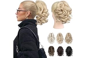 REECHO Ponytail Extension, 23 cm Short Curly Wavy Hair Claw Hairpiece Ponytail Hair Extensions Hairpieces for Women Ponytail Extension - Medium Blonde