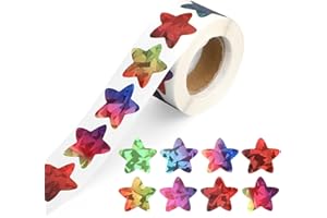 XIHIRCD 500 Szt. Naklejki Gwiazdkowe do Nagradzania, 25 mm Wielokolorowe Naklejki Gwiazdkowe z Brokatem Holograficzne Blyszczace Naklejki Gwiazdkowe Naklejki Motywacyjne Artykuly dla Nauczycieli