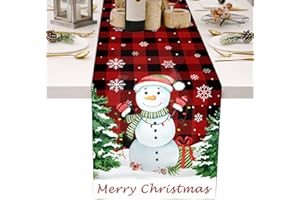 Fecialy Runner da tavola natalizio in cotone e lino scozzese invernale a tema natalizio Runner da tavola natalizio per decorazioni natalizie in cucina