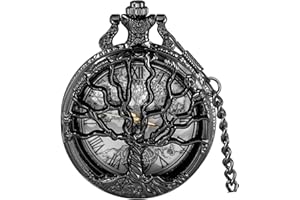 Tiong Pocket Watch Hollow Tree of Life Design Roman/Arabic Numerals Quartz Pocket Watches with Chain Pendant for Men Women