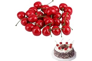 WrteEase 25 pcs Artificial Red Simulated Cherry, Simulated Plastic Fruit,Artificial Lifelike Simulation Cherries, Simulated Plastic Fruit, for Home House Kitchen Party Decoration,Photography, Props