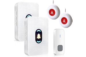 Daytech Notrufknopf für senioren Hausnotruf Intern Senioren Notruf SOS Alarm Drahtloses Notklingel für ältere, Hausrufsystem mit 2 Empfängern und 2 Wasserdichten Sendern sowie 1 Türklingel