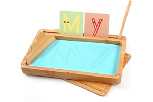 ATMINI Montessori sandtablet Frühes Training Buchstaben und Zeichens pielzeug Holz Montessori Sandtisch Lerns pielzeug für Frühe motorische Entwicklung bei Kindern (blau)