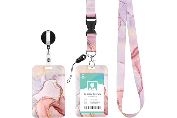 Porte Badge Cordon Tour de Cou, Porte-cartes avec Swivel Lobster Clasp Rétractable pour Cartes d'transport d'étudiant d'infirmière, Carte de Bureau (rose)