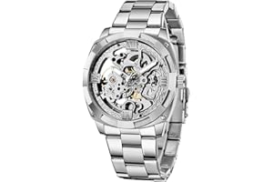 Tiong Montre Homme Montre Squelette Homme Mécanique Automatique Homme De Etanche Acier Inoxydable Montres Analogique (Argent)
