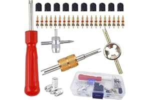 DITK-U Tyre Valve Core Removal Tool Tyre Valve Repair Kit 14 Pcs Tire Valve Caps 20Pcs Valve Cores for Cars, Trucks,Motorcycles