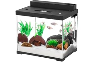 AQQA Aquarium Komplettset - 4 Farben LED Beleuchtung, Doppeltes Filtersystem, Pumpe und Fischfutter, 9L