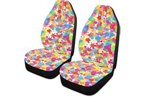 AJINGA Housses de siège de voiture pour femmes avec poche organisatrice, protège-sièges avant colorés et ronds pour célébration, compatibles avec voitures, SUV, camions, berlines