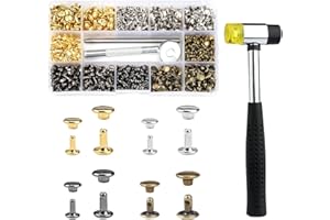 Jinsion 480 PCS Nieten für Leder, 6×6mm 8×8mm Handgefertigt Hohlnieten Doppelkappe, Dauerhaft Ledernieten, Leder Nieten mit Stanzzange für DIY Lederhandwerk Kleidung Tasche Gürtel Schuhe(4 Farben)