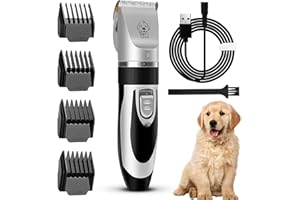 CKCLR Tosatrice per Cani Professionale, Tagliacapelli Animali Gatto 7PCS Ricaricabile Tosatore Elettrico, 3H di Orario di Lavoro Continuo, 60DB Basso Rumore per cani, gatti, animali domestici(Silver)