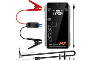 Luckfire M7 : Booster Batterie Voiture Intelligent, 12V Booster Batterie Voiture avec Gonfleur, 150 PSI Compresseur à Air Portatif, 60Wh Batterie Externe - pour Moteurs Essence 8,5L et Diesel 6,5L