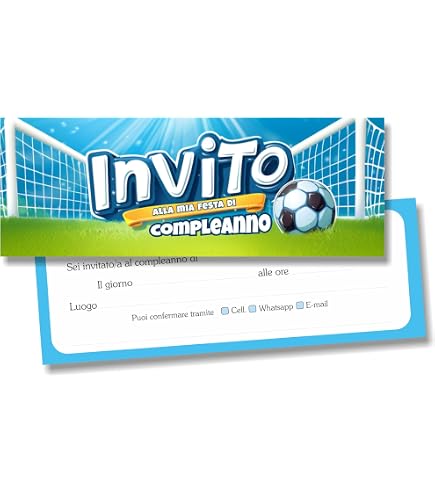 12 Biglietti D'Invito Compleanno Calcio Per Bambini | Formato A6 Con Vernice UV