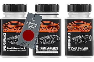 TRISTARcolor Pintura del coche Set de lápices de retoque para Hyundai WR7 Dragon Red Metallic Fondo pintura base pintura transparente 50 ml cada uno