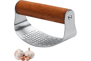 LUVZOOR Pressa Schiaccia Aglio, Trita Aglio Manuale Garlic Press in Acciaio Inox, Spremiaglio Professionale con manico in legno