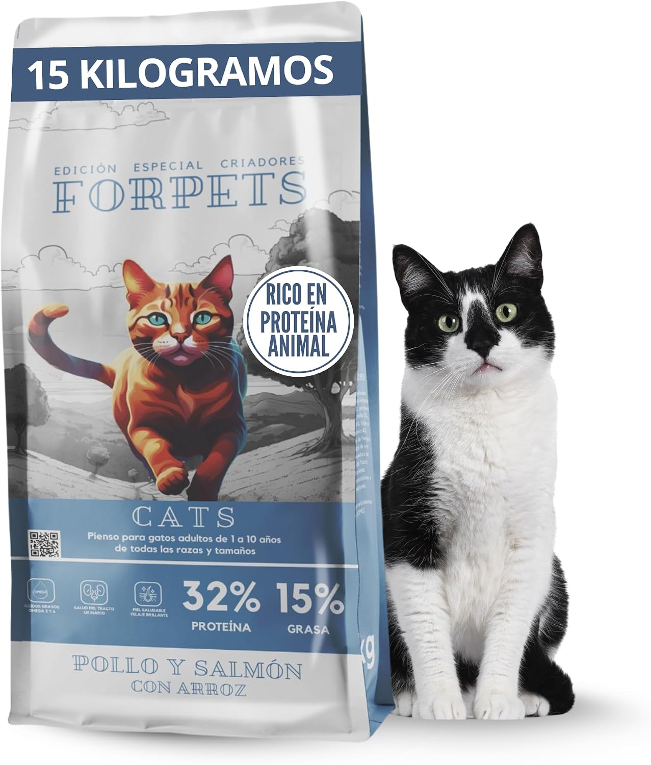 Pienso para Gatos Adultos con Pollo y Salmón | Salud Urinaria, Pelo Brillante y Digestión Sensible | Alto en Proteína, Sin Gluten | Razas Pequeñas y Medianas | FORPETS Cats