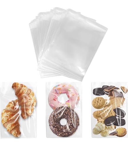 HXMJIED 50 sacchetti in cellophane autosigillanti da 12,7 x 17,8 cm, trasparenti, per dolci/regali, biscotti, dolcetti in polipropilene orientato