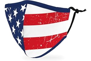 Weddingstar Kids Washable Cloth Face Mask Reusable and Adjustable Protective Fabric Face Cover w/Dust Filter Pocket - USA Flag
