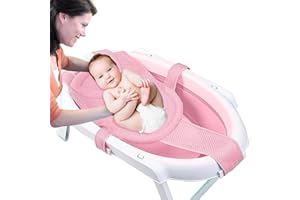 IDUDU Babybadenetzt, Badewannensitz Baby Badewanne Pad, Badewanneneinsatz Baby mit Mesh Verstellbar, Babywannenmatte mit Sicherheitsgurt, Babywannenkissen Babybadenetz für Neugeborene Kleinkind
