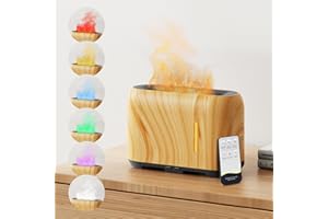 Ankrs Diffusore di Oli Essenziali con Effetto Fiamma, Aggiornata Fiamma a 7 Colori, Aroma Diffusore con Telecomando, 3 Timer, LED Luce Regolabile, Spegnimento Automatico (Venatura del Legno Chiaro)