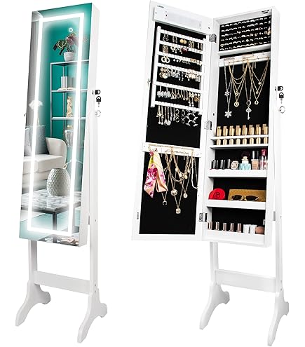 GOFLAME Jewelry Armoire With LED Mirror - 6 Drawers, Lockable, Adjustable Angle, Black