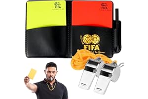 Carton Arbitre Set, Sports Cartes Arbitre Football avec Carnet d'Arbitre, 2 Métal Sifflet Arbitre, Carton Rouge et Jaune, Crayon, Carton Arbitre Kit pour Football Basketball Scolaires Sports Jeu