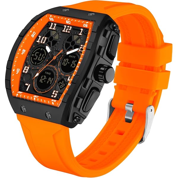 Findtime Orologio Solare Uomo - 5 ATM Impermeabile, Design Tattico, Colore Arancione - Per Nuoto, Escursionismo E Sport